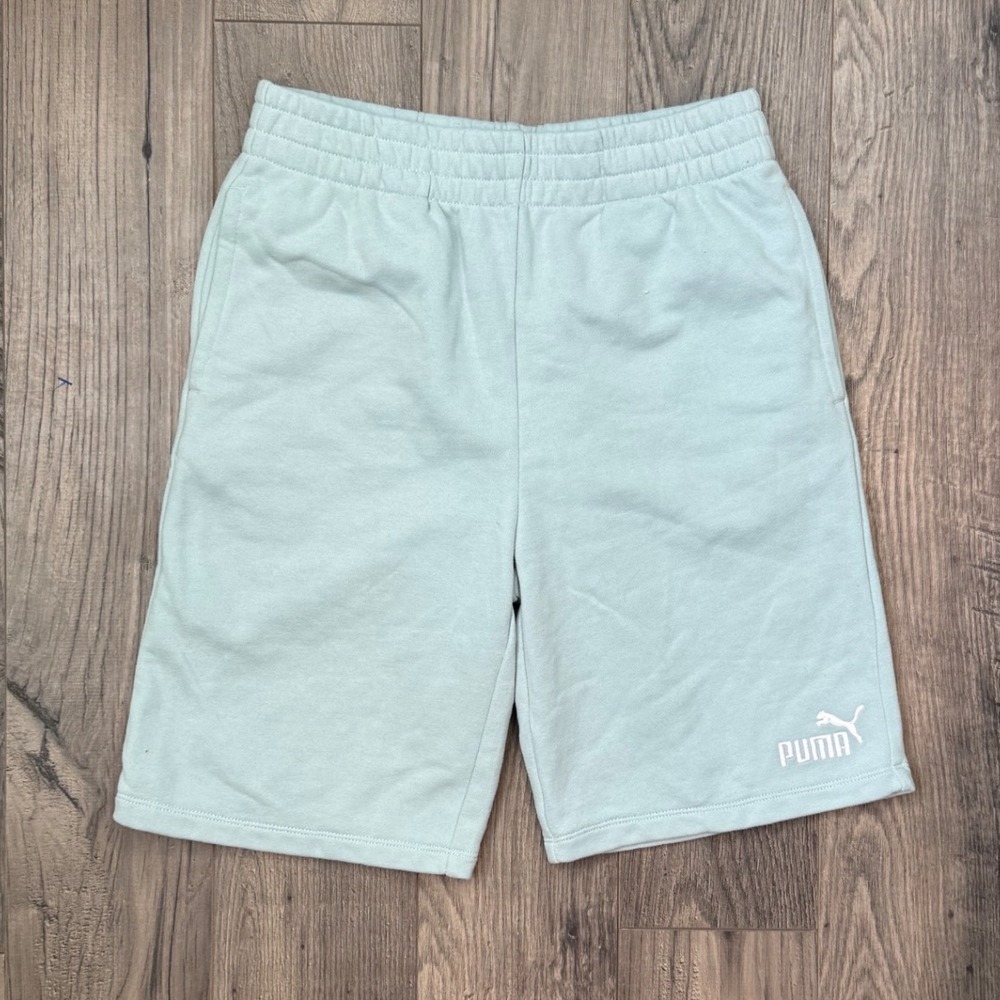 Puma Kids Shorts Light Blue Elastic Waist Logo Casual Athletic Size L 14 16